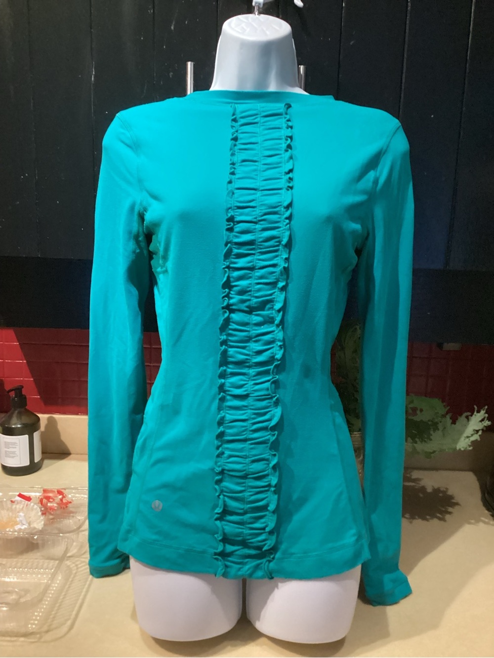 Lululemon Teal Long-Sleeve Ruffle Front Top